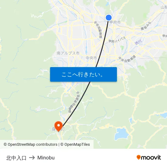 北中入口 to Minobu map