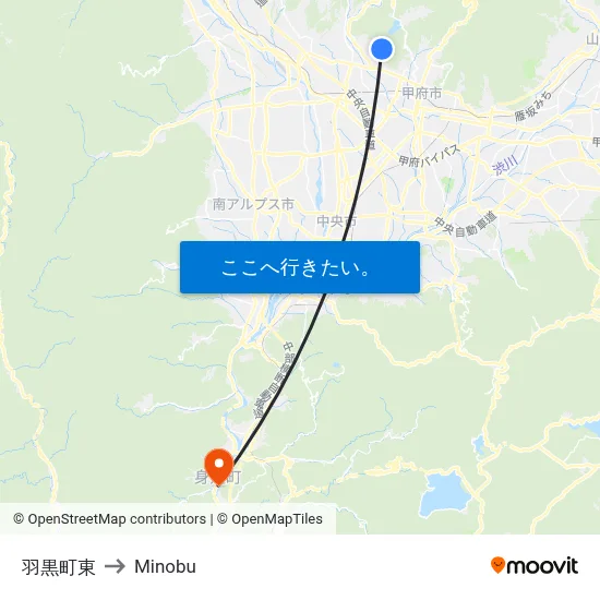 羽黒町東 to Minobu map