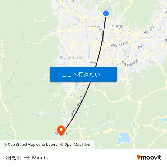 羽黒町 to Minobu map