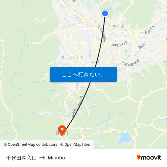 千代田湖入口 to Minobu map