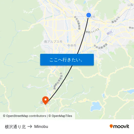 横沢通り北 to Minobu map