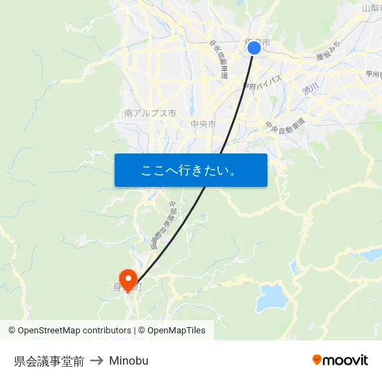 県会議事堂前 to Minobu map