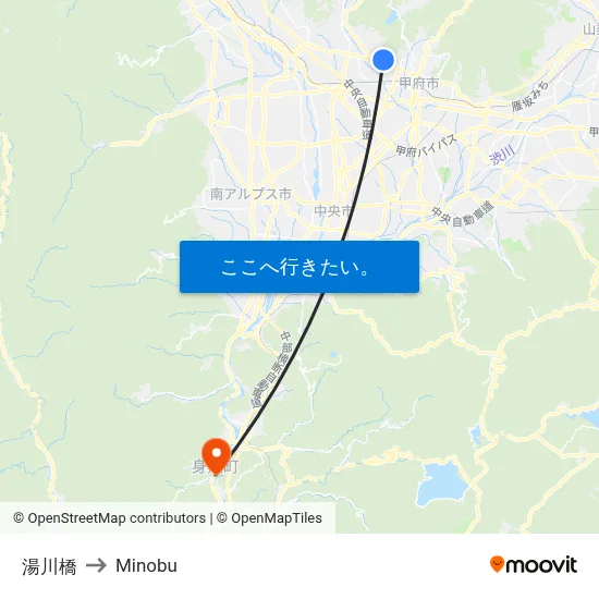 湯川橋 to Minobu map