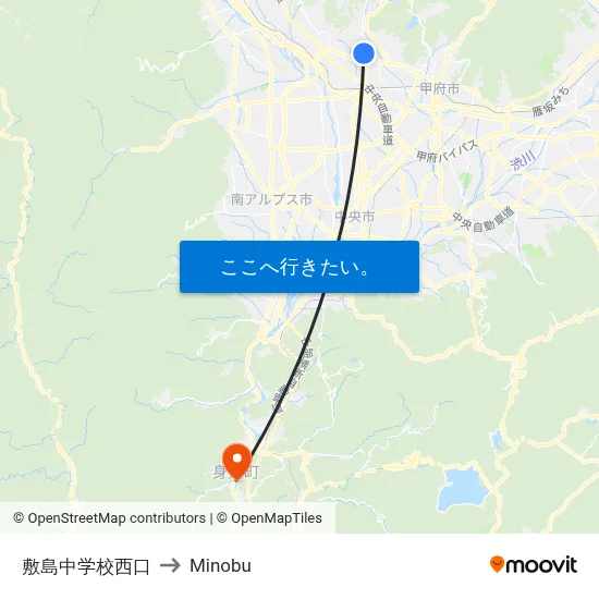 敷島中学校西口 to Minobu map