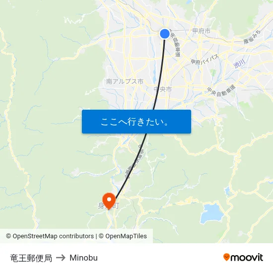 竜王郵便局 to Minobu map