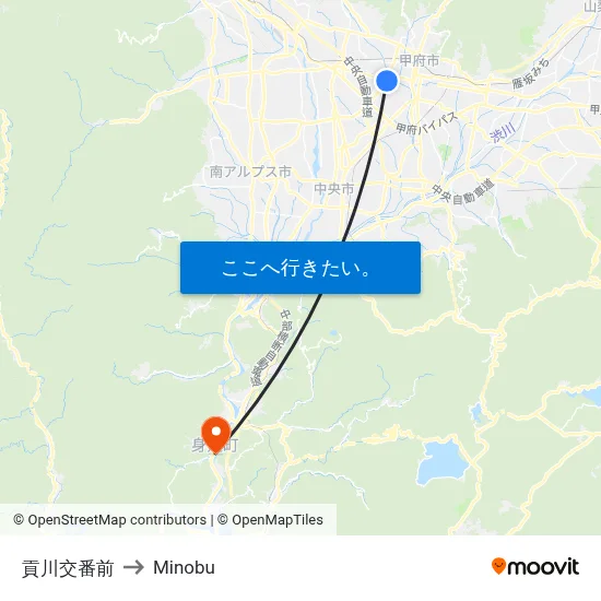 貢川交番前 to Minobu map