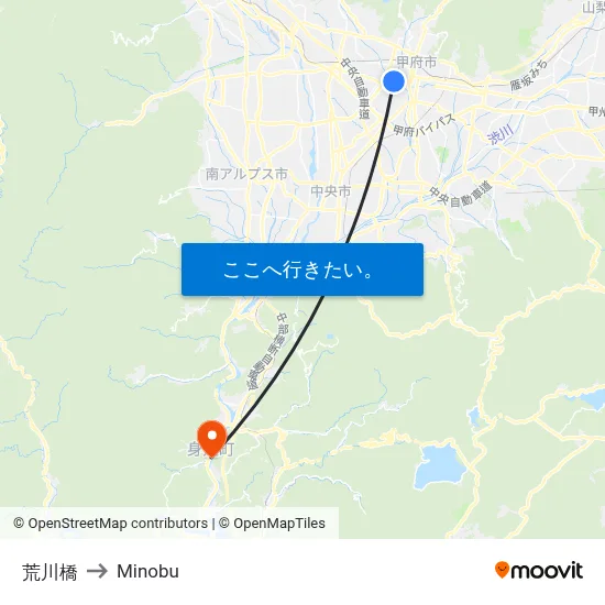 荒川橋 to Minobu map