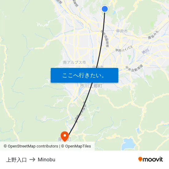 上野入口 to Minobu map