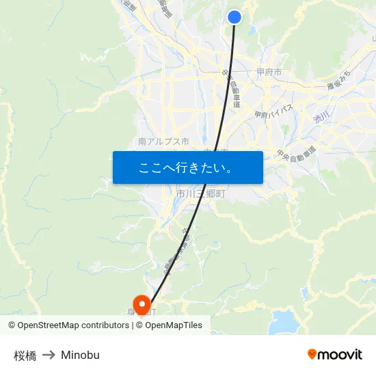 桜橋 to Minobu map