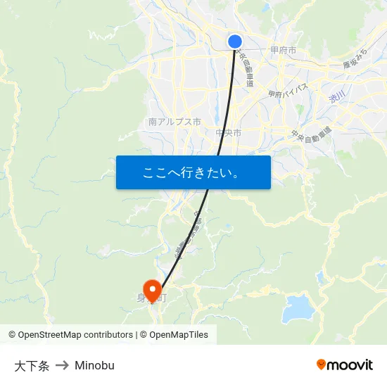 大下条 to Minobu map