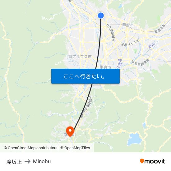 滝坂上 to Minobu map