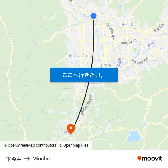 下今井 to Minobu map