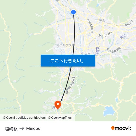 塩崎駅 to Minobu map