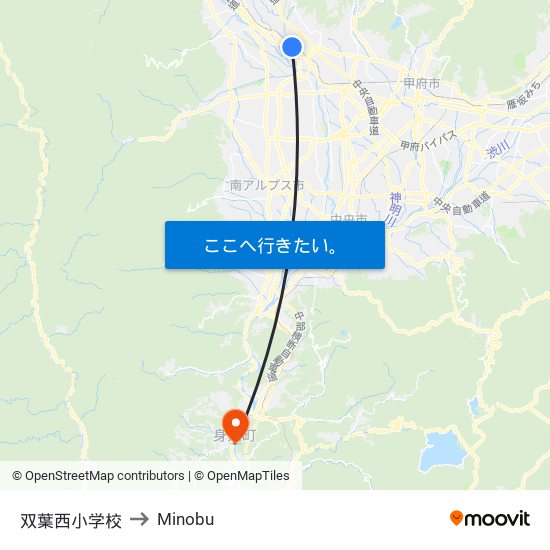 双葉西小学校 to Minobu map