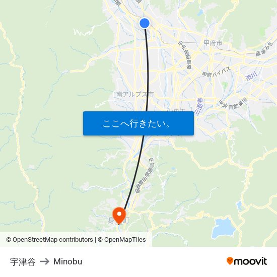 宇津谷 to Minobu map