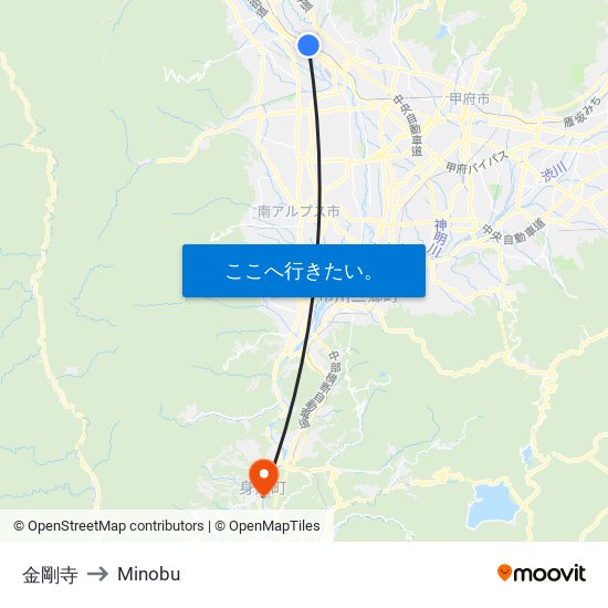 金剛寺 to Minobu map