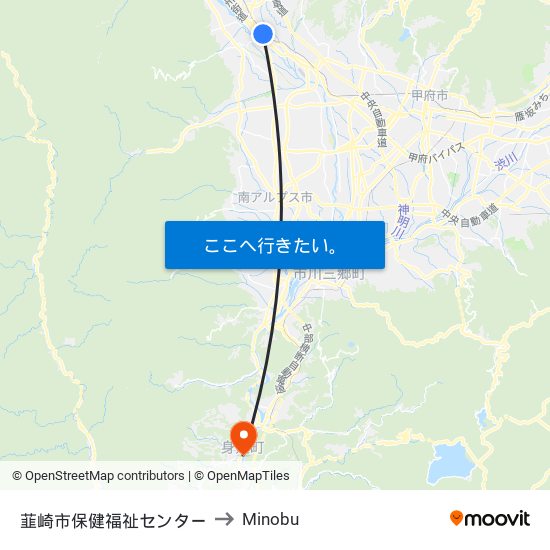 韮崎市保健福祉センター to Minobu map