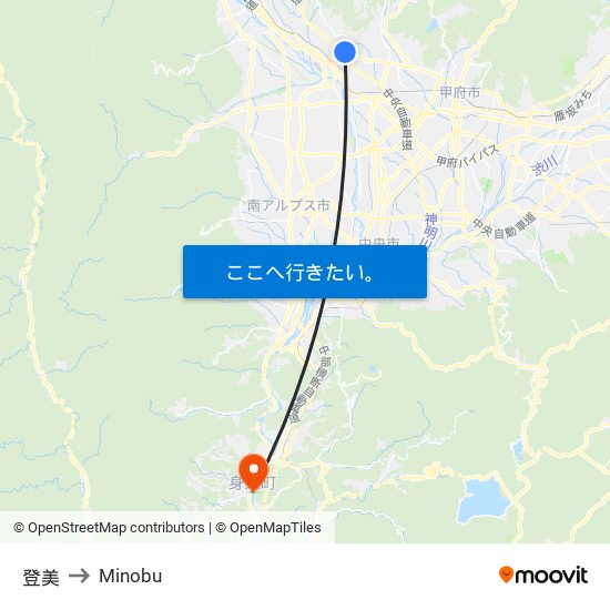 登美 to Minobu map
