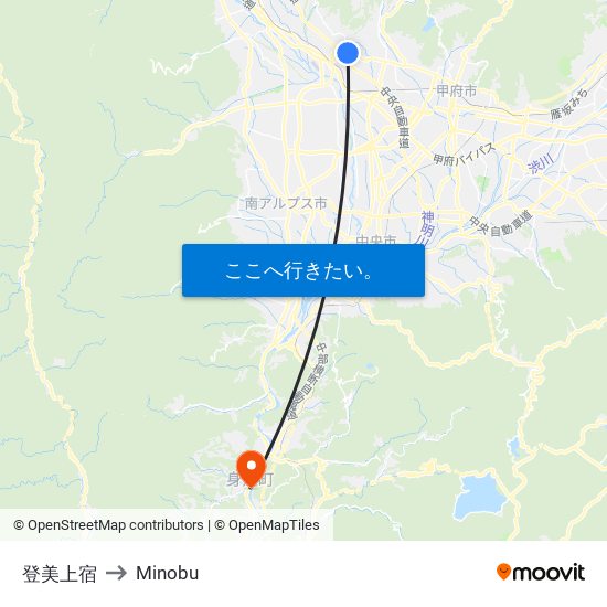 登美上宿 to Minobu map