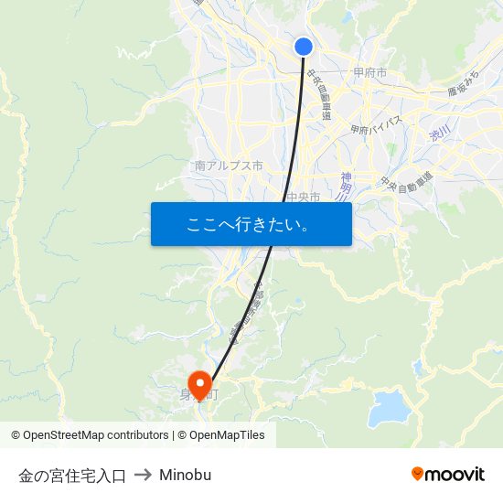 金の宮住宅入口 to Minobu map