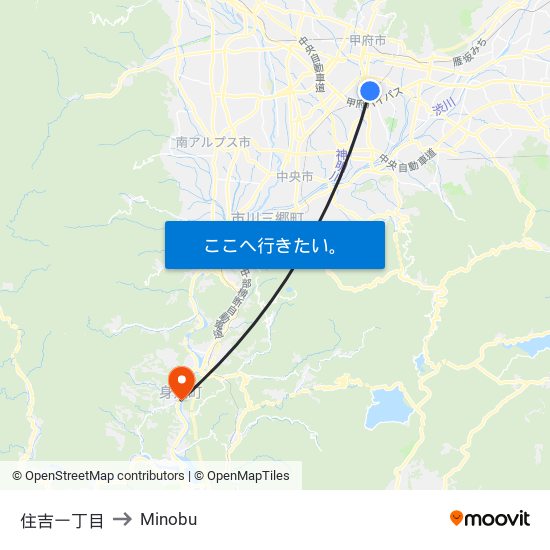 住吉一丁目 to Minobu map
