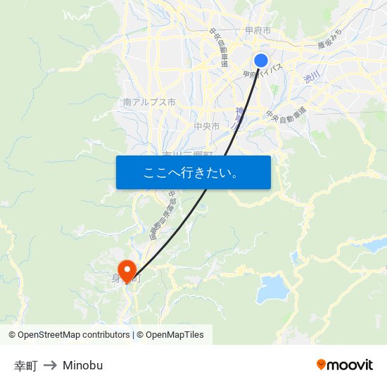 幸町 to Minobu map