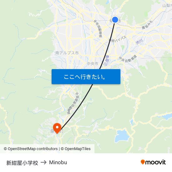 新紺屋小学校 to Minobu map