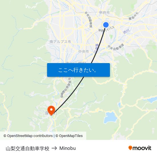 山梨交通自動車学校 to Minobu map