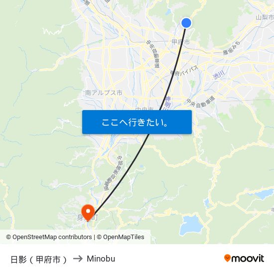 日影（甲府市） to Minobu map