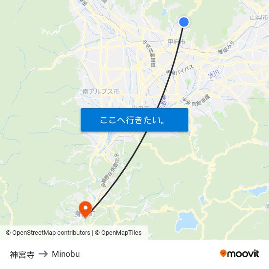 神宮寺 to Minobu map