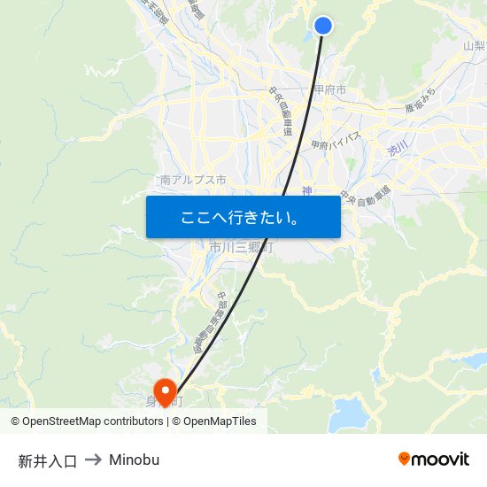 新井入口 to Minobu map