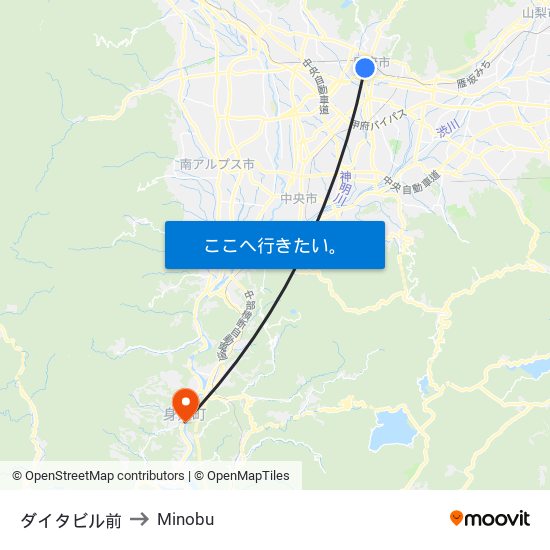 ダイタビル前 to Minobu map