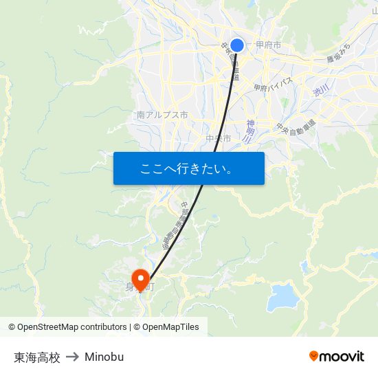 東海高校 to Minobu map