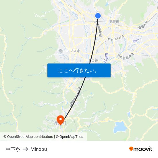 中下条 to Minobu map