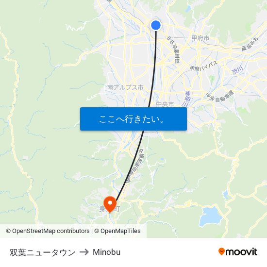 双葉ニュータウン to Minobu map