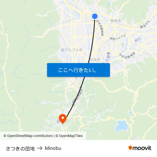 さつきの団地 to Minobu map