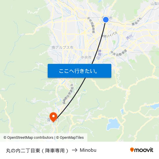 丸の内二丁目東（降車専用） to Minobu map