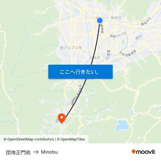 団地正門前 to Minobu map