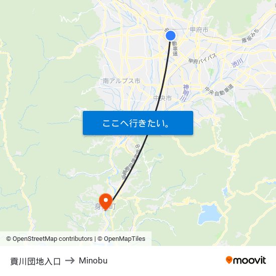 貢川団地入口 to Minobu map
