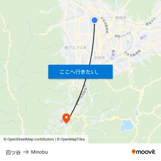 四ツ谷 to Minobu map