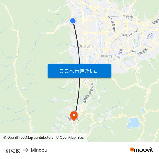 御勅使 to Minobu map