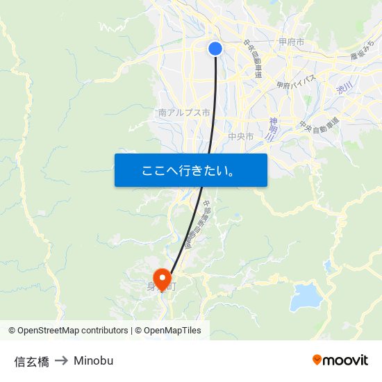 信玄橋 to Minobu map