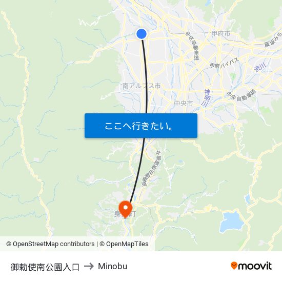 御勅使南公園入口 to Minobu map