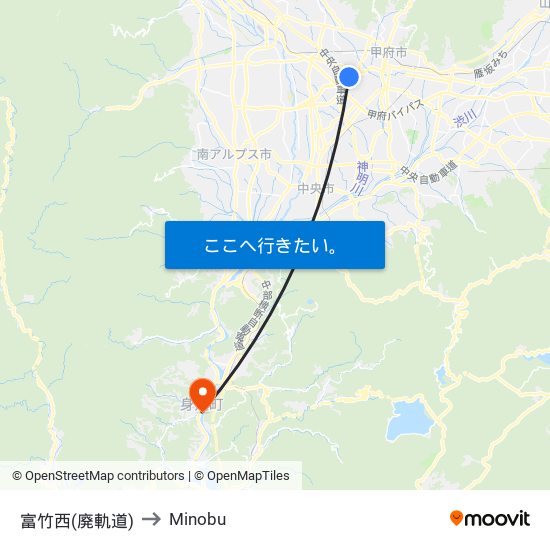 富竹西(廃軌道) to Minobu map
