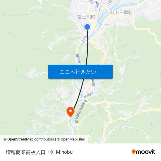増穂商業高校入口 to Minobu map