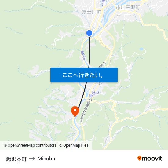 鰍沢本町 to Minobu map