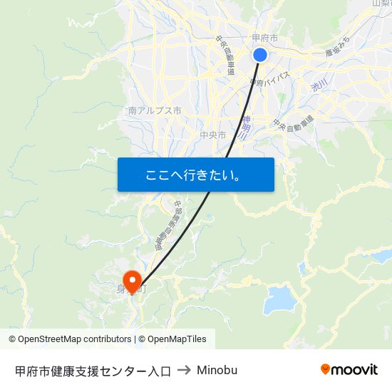 甲府市健康支援センター入口 to Minobu map