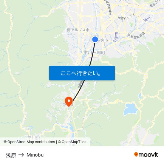 浅原 to Minobu map