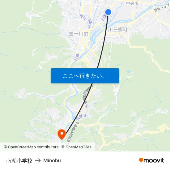 南湖小学校 to Minobu map