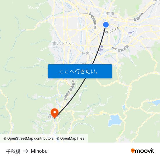 千秋橋 to Minobu map